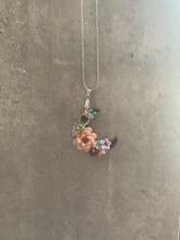 Load image into Gallery viewer, Peach/Sage/Lavender Floral Crescent Moon Pendant
