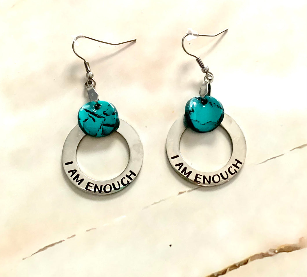 Turquoise “I Am Enough” Dangles (5)