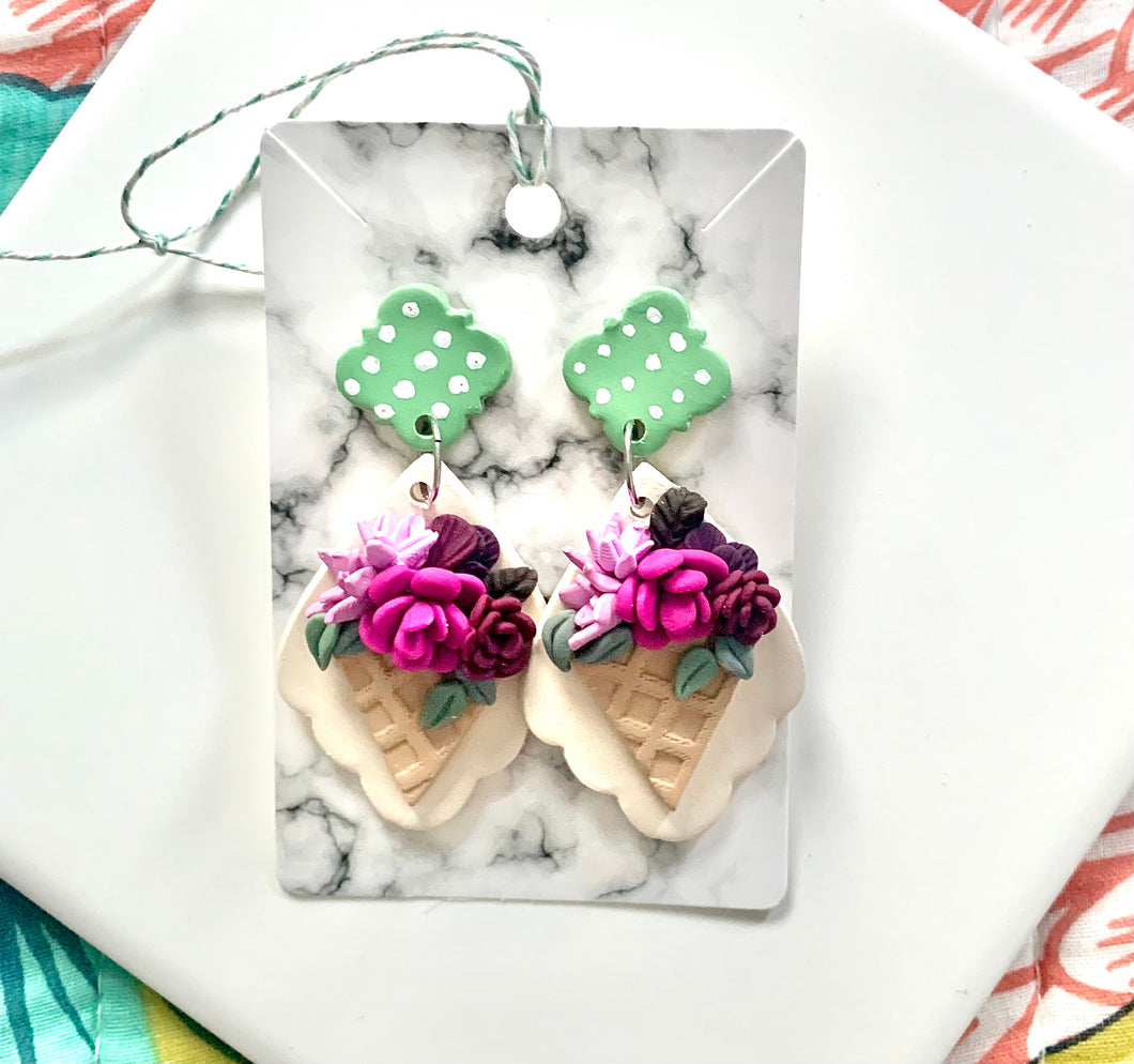 Pastel Green Succulents and Ice Cream Cone Dangles
