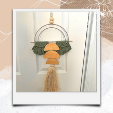 Load image into Gallery viewer, Sage and Wood Semicircle Macrame Wall Hanging

