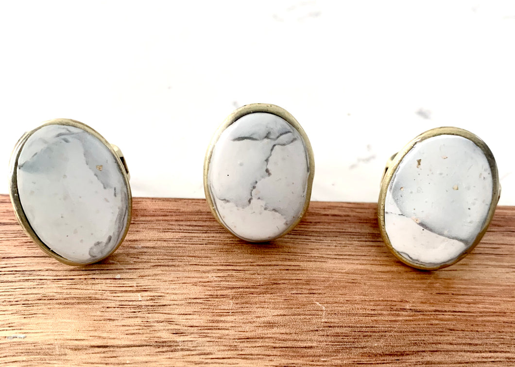 White Marble Oval Statement Ring