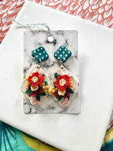 Load image into Gallery viewer, Teal Polka Dot Bouquet Jamila Marie Dangles
