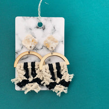 Load image into Gallery viewer, Black and Tan Macrame Dangles
