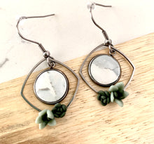 Load image into Gallery viewer, White Marble and Succulents Rounded Square Dangles
