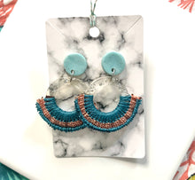 Load image into Gallery viewer, Micro Macrame Teal and Peach Luna Dangles
