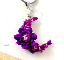 Load image into Gallery viewer, Purple Floral Crescent Moon Pendant
