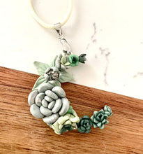 Load image into Gallery viewer, Green Blooms Succulents Crescent Moon Pendant
